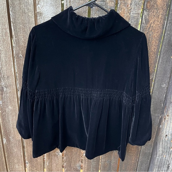 CAbi Rayon Silk Black Velvet Bishop Sleeve 1 Button Jacket NWT Sz M - Picture 2 of 13